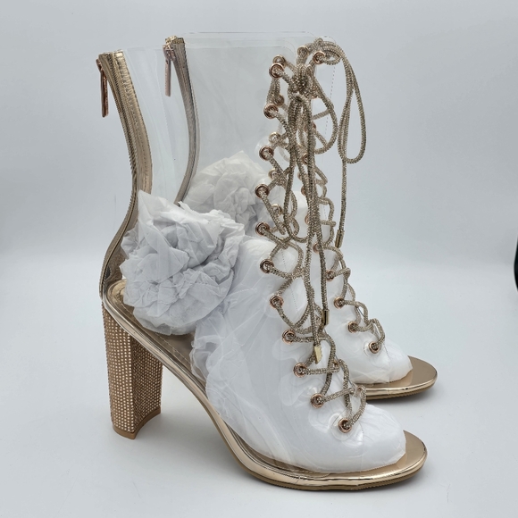 NWOT Cape Robbin Lookey Rose Gold Clear See-through Transparent Heeled Booties - Picture 16 of 16